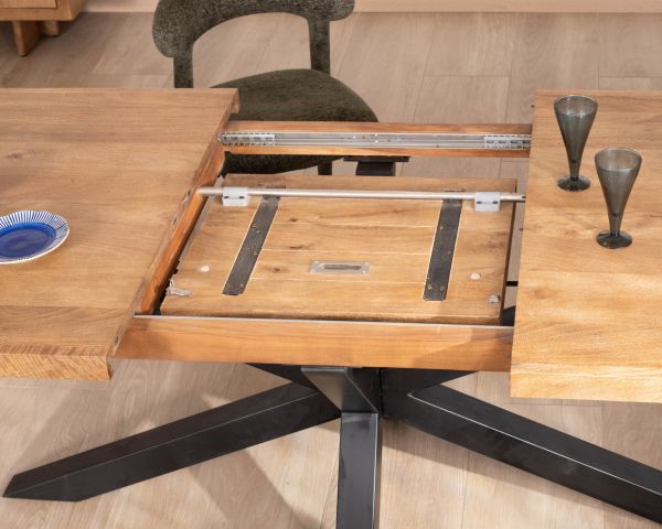 Table de repas extensible 190-250 cm en manguier avec pieds étoile "Maestro"