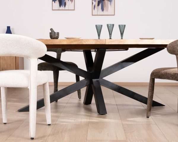 Table de repas extensible 190-250 cm en manguier avec pieds étoile "Maestro"