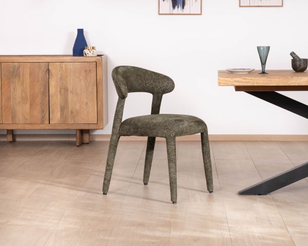 Lot de 2 chaises de repas design recouvrement total en tissu bouclettes kaki "Amarello"