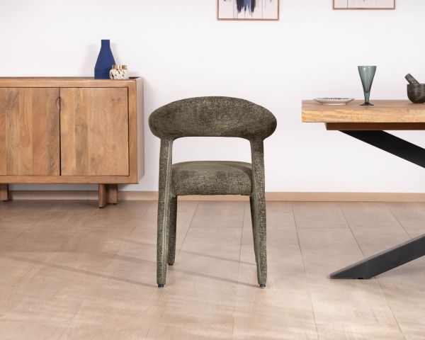 Lot de 2 chaises de repas design recouvrement total en tissu bouclettes kaki "Amarello"