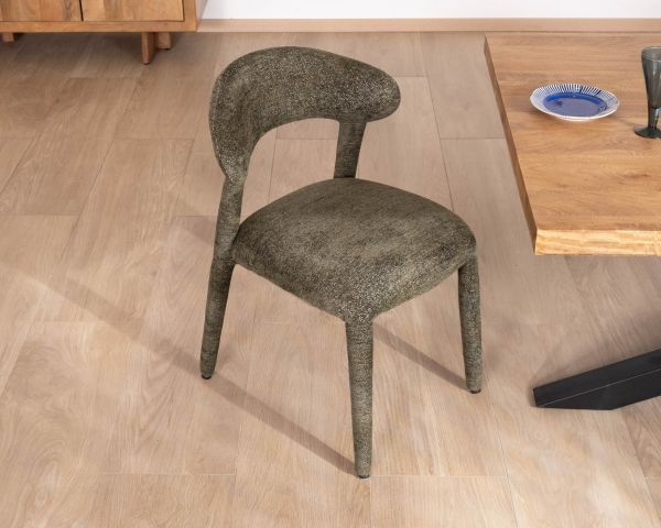 Lot de 2 chaises de repas design recouvrement total en tissu bouclettes kaki "Amarello"