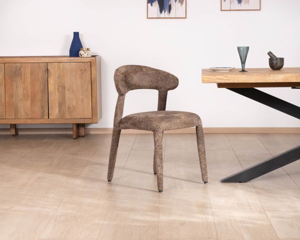 Lot de 2 chaises design recouvrement intégral en tissu bouclettes marron "Amarello"