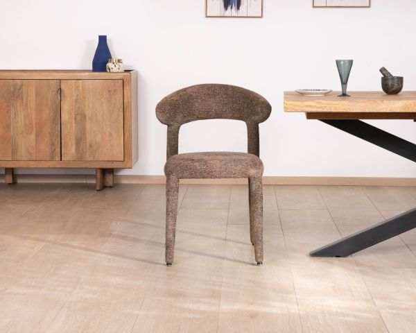 Lot de 2 chaises design recouvrement intégral en tissu bouclettes marron "Amarello"