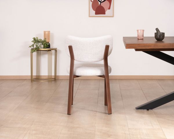 Lot de 2 chaises de repas empilables esprit rétro en tissu tramé blanc "Staccato" pieds aspect bois foncé
