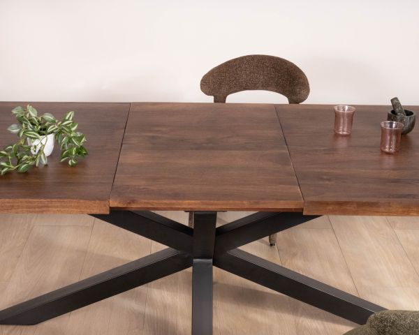 Table de repas extensible 190-250 cm en manguier foncé avec pieds étoile "Sheffield"