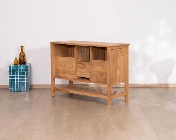 Meuble sous vasque 120 cm "Bulle" en manguier teinte chêne clair