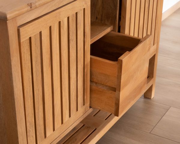 Meuble sous vasque 120 cm "Bulle" en manguier teinte chêne clair