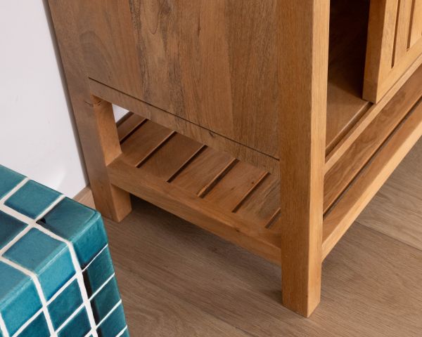 Meuble sous vasque 120 cm "Bulle" en manguier teinte chêne clair