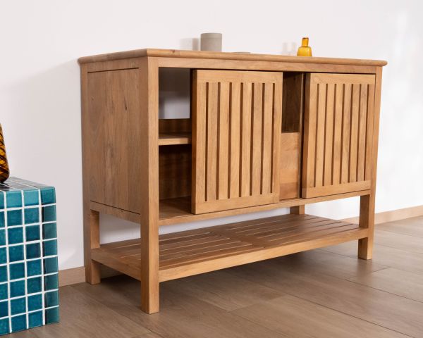 Meuble sous vasque 120 cm "Bulle" en manguier teinte chêne clair
