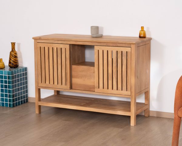 Meuble sous vasque 120 cm "Bulle" en manguier teinte chêne clair