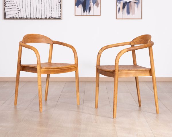 Lot de 2 chaises de repas rétro en teck massif naturel “Rimina”