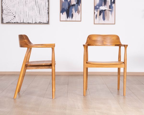 Lot de 2 chaises de repas design rétro “Vicenza” en teck massif
