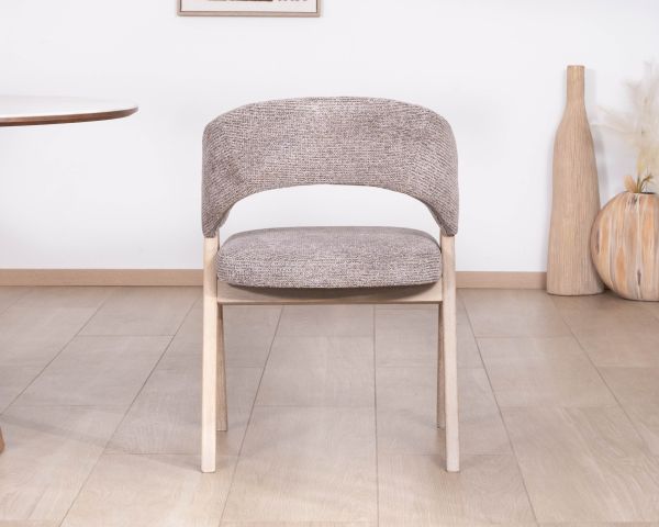 Lot de 2 chaises de salle à manger design organique "Kyara" en tissu grège tramé