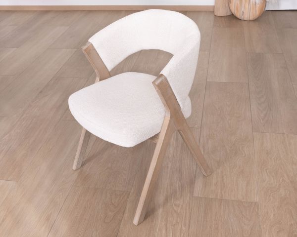 Lot de 2 chaises de salle à manger esprit japandi "Kyara" en tissu écru naturel et bois d'hévéa