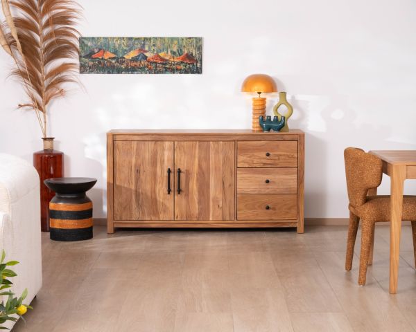 Buffet bas 155 cm esprit maison de campagne en bois recyclé "Mokal"