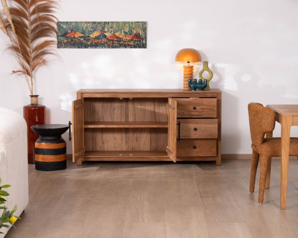 Buffet bas 155 cm esprit maison de campagne en bois recyclé "Mokal"