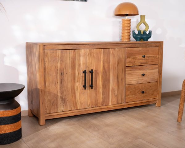 Buffet bas 155 cm esprit maison de campagne en bois recyclé "Mokal"