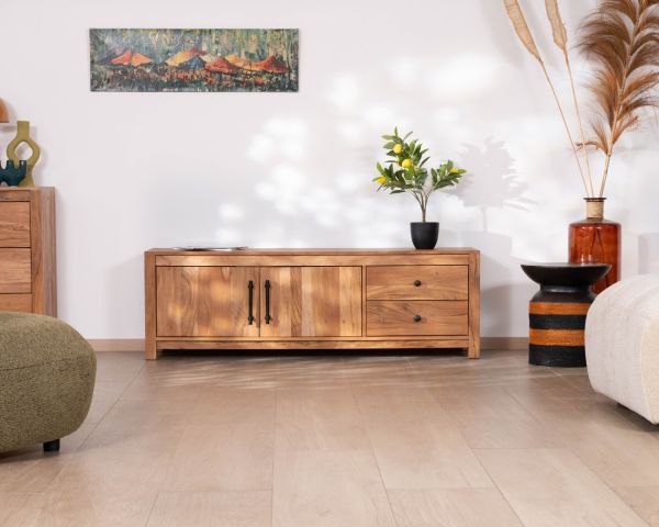 Meuble TV 155 cm esprit maison de campagne en bois recyclé "Mokal"