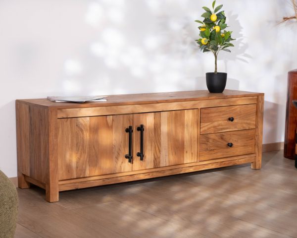 Meuble TV 155 cm esprit maison de campagne en bois recyclé "Mokal"