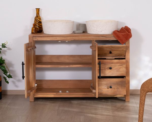 Meuble sous vasque 120 cm en bois recyclé "Mokal" esprit maison de campagne