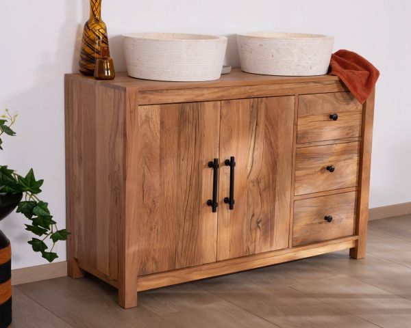 Meuble sous vasque 120 cm en bois recyclé "Mokal" esprit maison de campagne