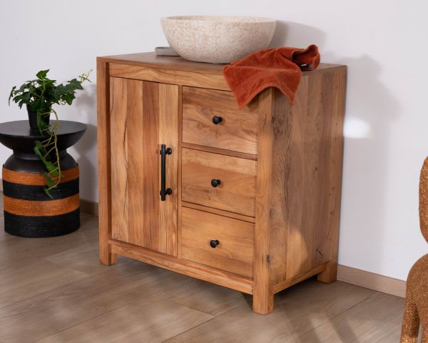 Meuble sous vasque 80 cm en bois recyclé "Mokal" esprit maison de campagne