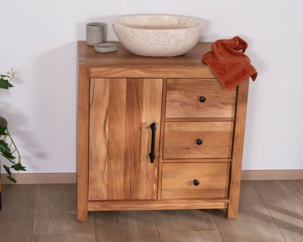Meuble sous vasque 80 cm en bois recyclé "Mokal" esprit maison de campagne