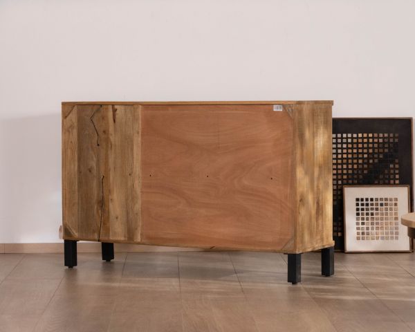 Bahut en manguier massif 3 portes avec vitrine "Manelo" 145 cm