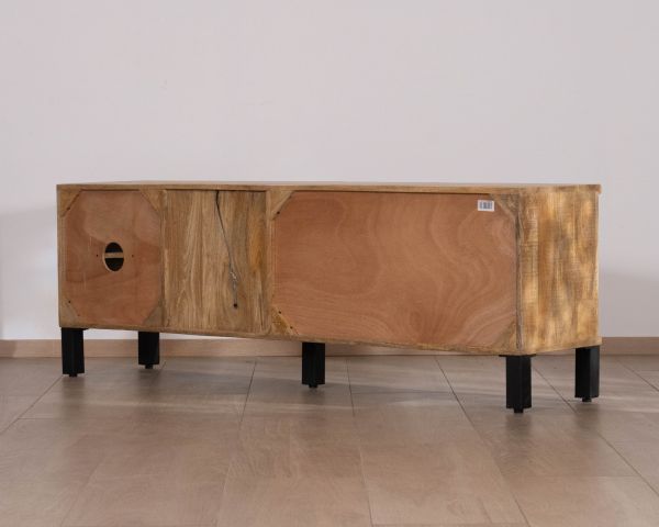Meuble télé contemporain en manguier massif avec porte vitrée "Manelo" 175 cm