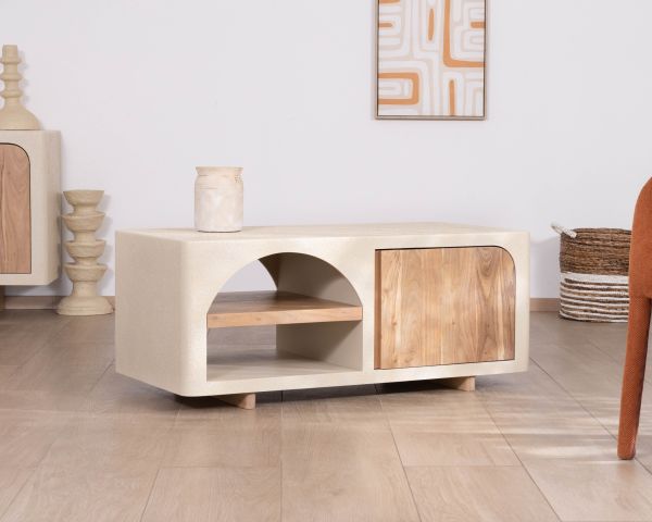 Table basse rectangle avec niche design esprit organique "Miona"