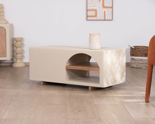 Table basse rectangle avec niche design esprit organique "Miona"