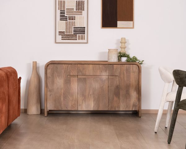 Buffet style néo-vintage 3 portes en manguier massif "Spelano" 140 cm