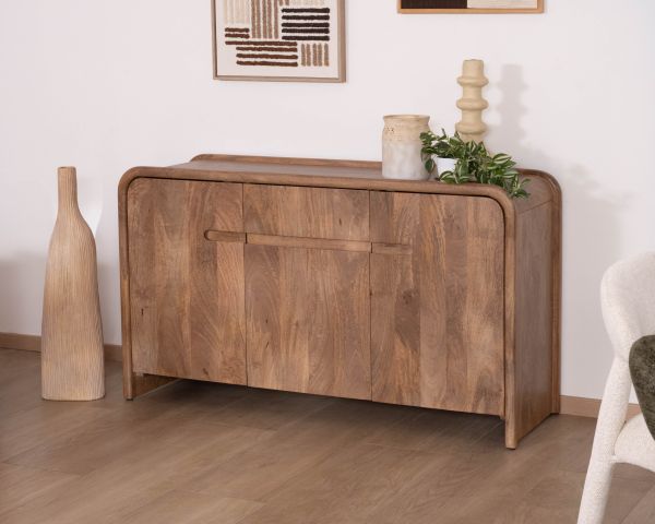 Buffet style néo-vintage 3 portes en manguier massif "Spelano" 140 cm