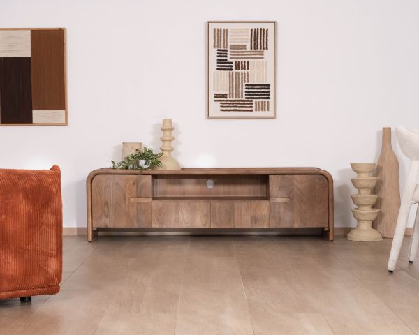 Meuble TV style néo-vintage en manguier massif "Spelano" 170 cm