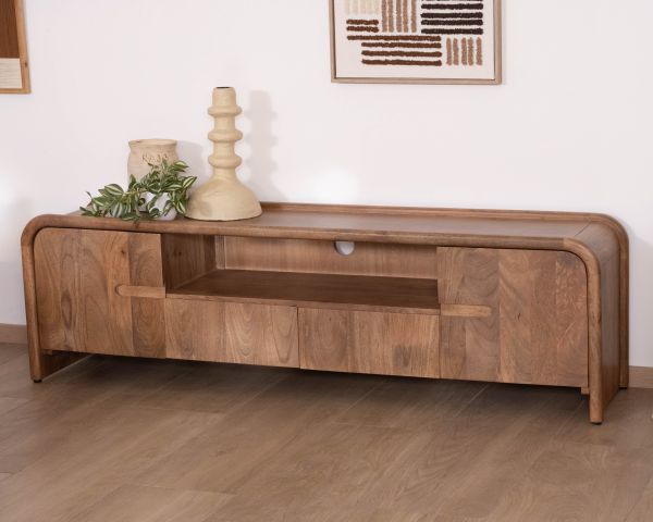 Meuble TV style néo-vintage en manguier massif "Spelano" 170 cm
