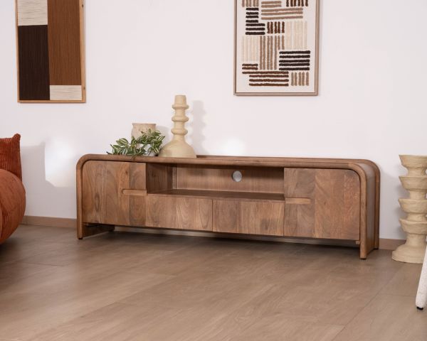 Meuble TV style néo-vintage en manguier massif "Spelano" 170 cm