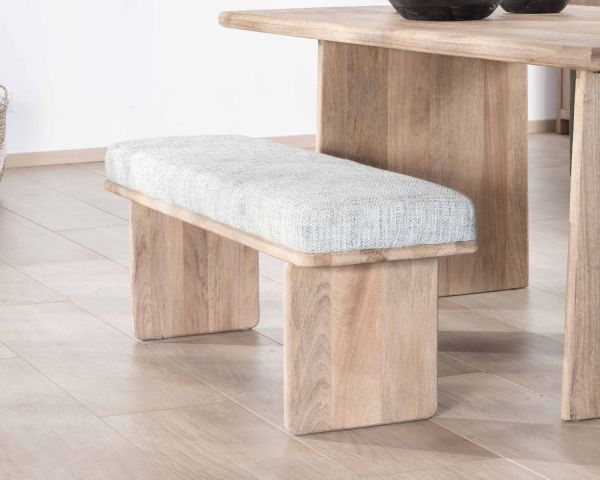 Banc en manguier massif sablé et tissu gris chiné Maestro - 9657