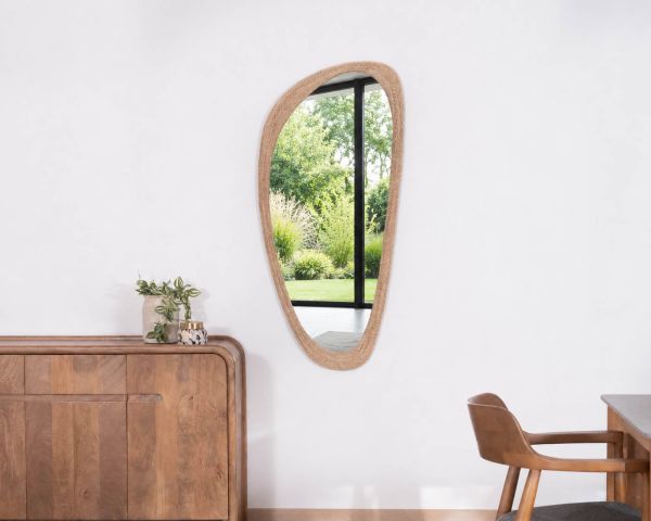 Miroir forme organique avec cadre en cordelette "Solira" hauteur 130 cm