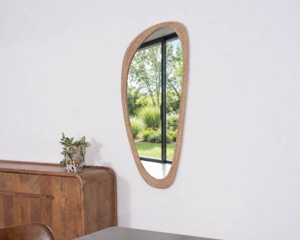 Miroir forme organique avec cadre en cordelette "Solira" hauteur 130 cm