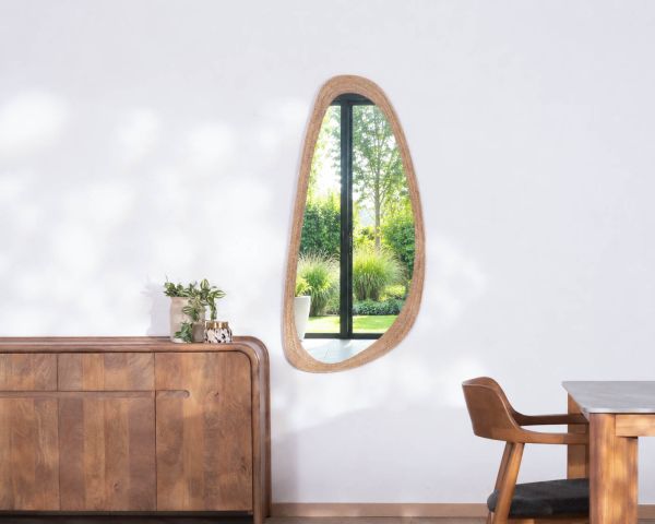 Miroir forme organique avec cadre en cordelette "Solira" hauteur 130 cm