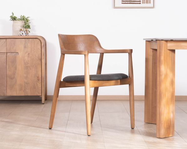Chaise de repas design épuré avec accoudoirs et assise tissu anthracite "Vogue"