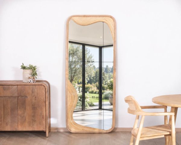 Grand miroir 180x70 cm cadre en rotin "Solira" motif et design organique