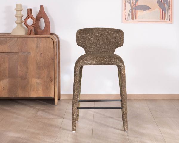 Lot de 2 chaises d’îlot contemporaines en tissu chiné vert kaki "Milano" revêtement intégral