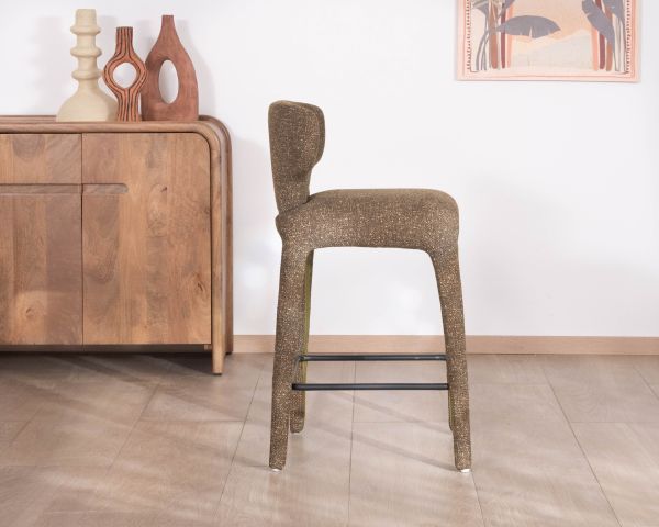 Lot de 2 chaises d’îlot contemporaines en tissu chiné vert kaki "Milano" revêtement intégral