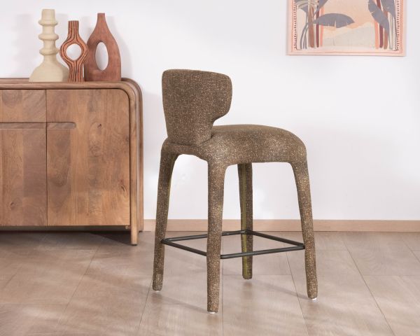 Lot de 2 chaises d’îlot contemporaines en tissu chiné vert kaki "Milano" revêtement intégral