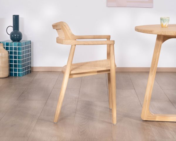Chaise de repas avec accoudoirs design épuré "Vogue" avec cannage naturel