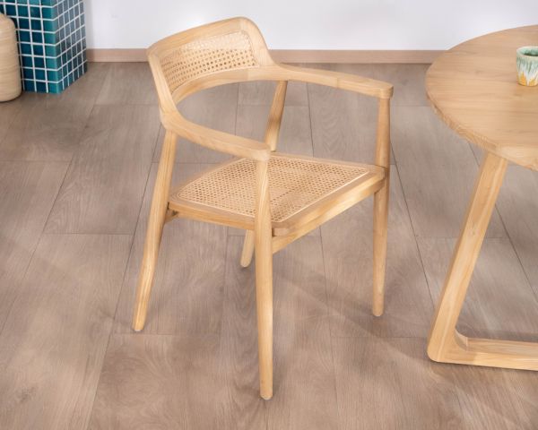 Chaise de repas avec accoudoirs design épuré "Vogue" avec cannage naturel