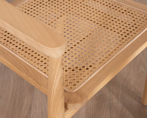Chaise de repas avec accoudoirs design épuré "Vogue" avec cannage naturel