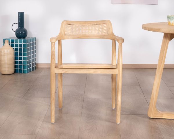 Chaise de repas avec accoudoirs design épuré "Vogue" avec cannage naturel
