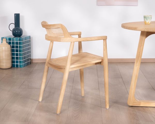 Chaise de repas avec accoudoirs design épuré "Vogue" avec cannage naturel